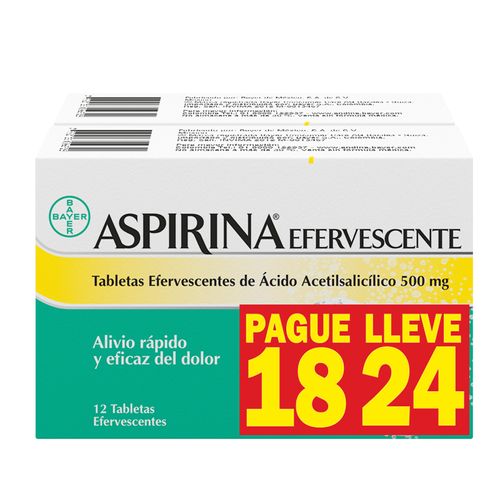 Aspirina Efervescente Ácido Acetilsalicílico 500 Mg Pague 18 Lleve 24 Bayer