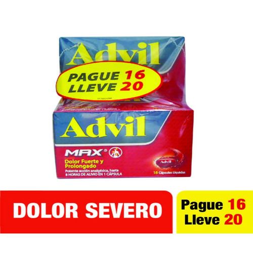 Advil Max Frasco 16 Cápsulas Pague 16 Lleve 20