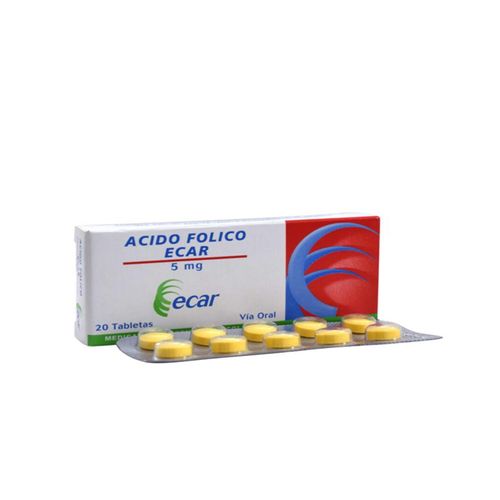 Ácido Fólico 5 Mg Caja X 20 Tabletas Ecar