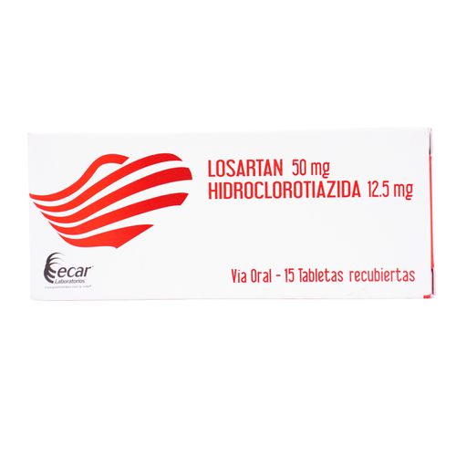 Losartán + Hidroclorotiazida 50/12.5 Caja X 15 Tabletas Ecar