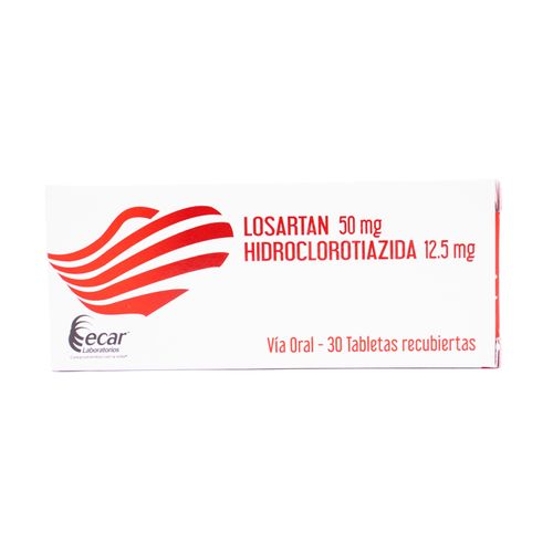 Losartan + Hidroclorotiazida 50/12.5 Caja X 30 Tabletas Ecar