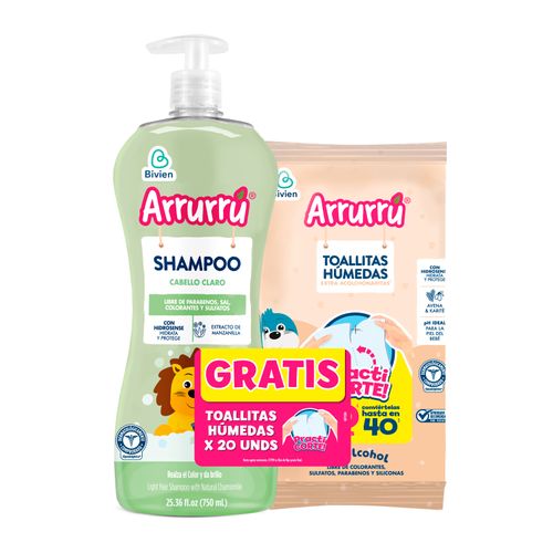 Shampoo Arrurrú Cabello Claro 750Ml Gratis Toallitas Húmedas Avena 20 Unidades Belleza Express