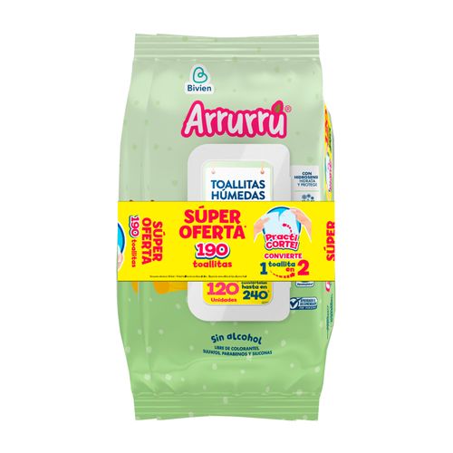 Toallitas Húmedas Arrurrú Aloe Y Manzana 190 Unidades Super Oferta Belleza Express