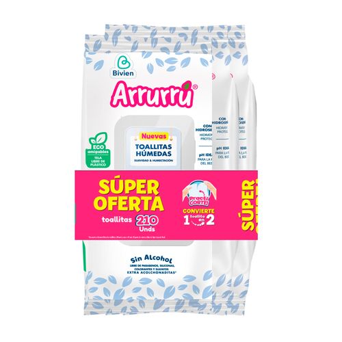 Toallitas Húmedas Arrurrú Suavizante Y Humectante X 210 Unidades Belleza Express