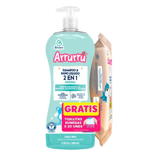 Shampoo Arrurrú Original 750Ml + Toallitas Húmedas  Avena 20 Unidades Belleza Express