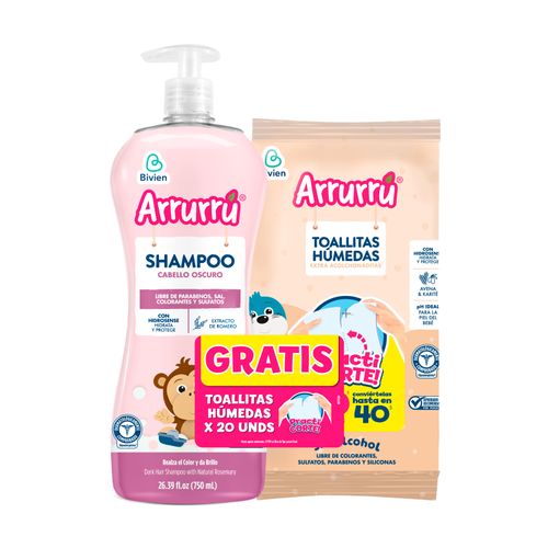 Shampoo Arrurrú Cabello Oscuro 750Ml Gratis Toallitas Húmedas Avena 20 Unidades Belleza Express