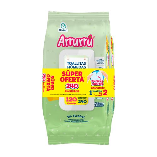 Toallitas Húmedas Arrurrú Aloe Y Manzana 240 Unidades Super Oferta Belleza Express