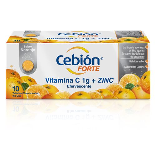Cebión Forte Vitamina C + Zinc 1 G Naranja Sobre X 10 Tabletas P&G