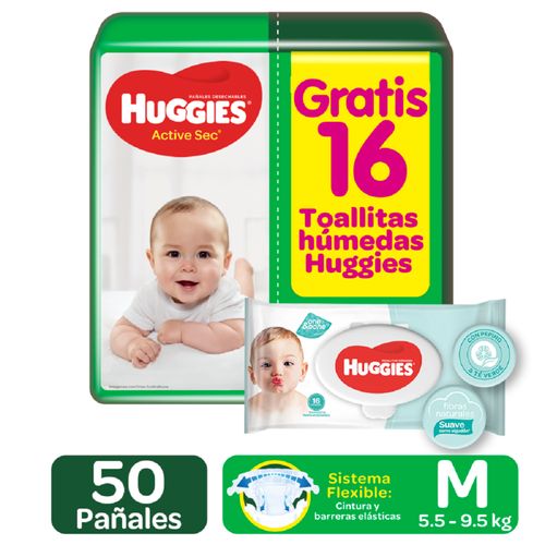 Pañal Huggies Active Sec Talla M Paquete X 50 Unidades