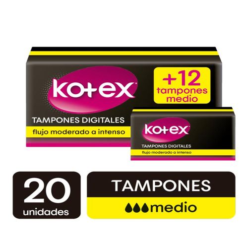 Tampones Kotex Blue Medio Caja X 32 Unidades Pague 20 Lleve 32