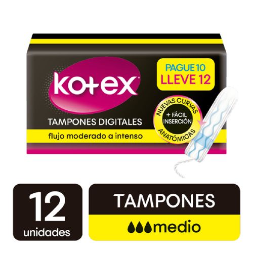 Tampones Kotex Blue Medio Caja X 12 Unidades Pague 10 Lleve 12