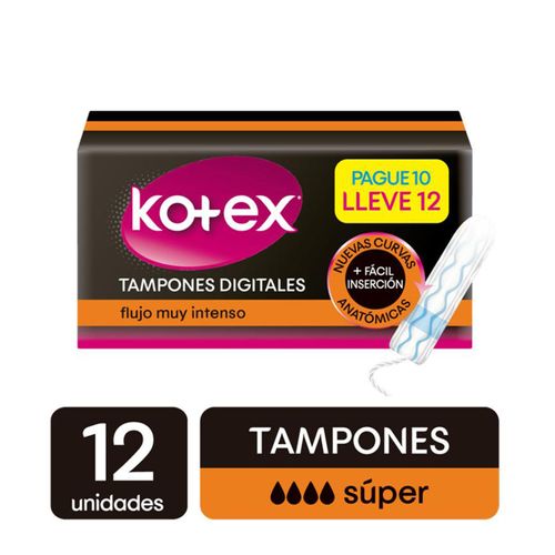 Tampones Kotex Blue Súper Caja X 12 Unidades Pague 10 Lleve 12