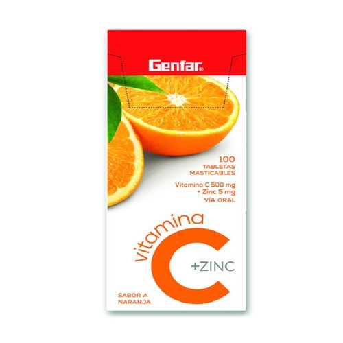 Vitamina C Naranja + Zinc Caja X 100 Tabletas Masticable Genfar