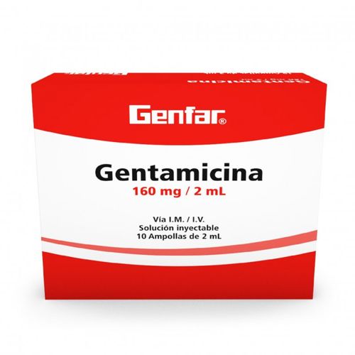 Gentamicina 160 Mg/2Ml Inyectable Caja X 10 Ampollas Genfar