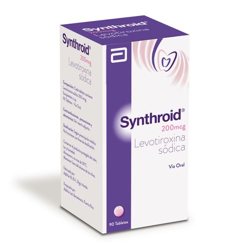 Synthroid Levotiroxina 200 Mcg Frasco X 90 Tabletas Lafrancol
