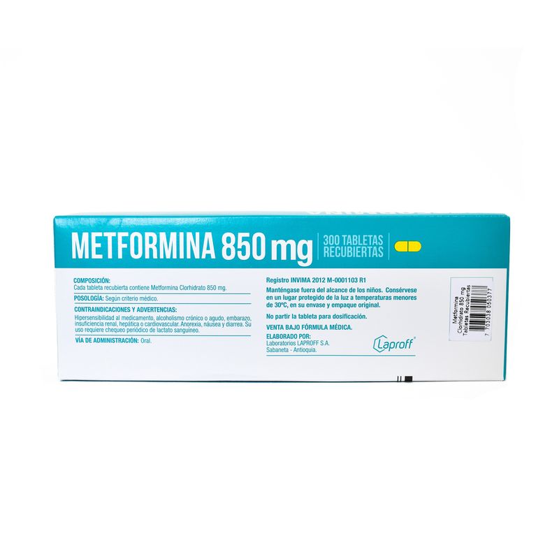 Metformina 850 Mg Caja X 300 Tabletas Laprof