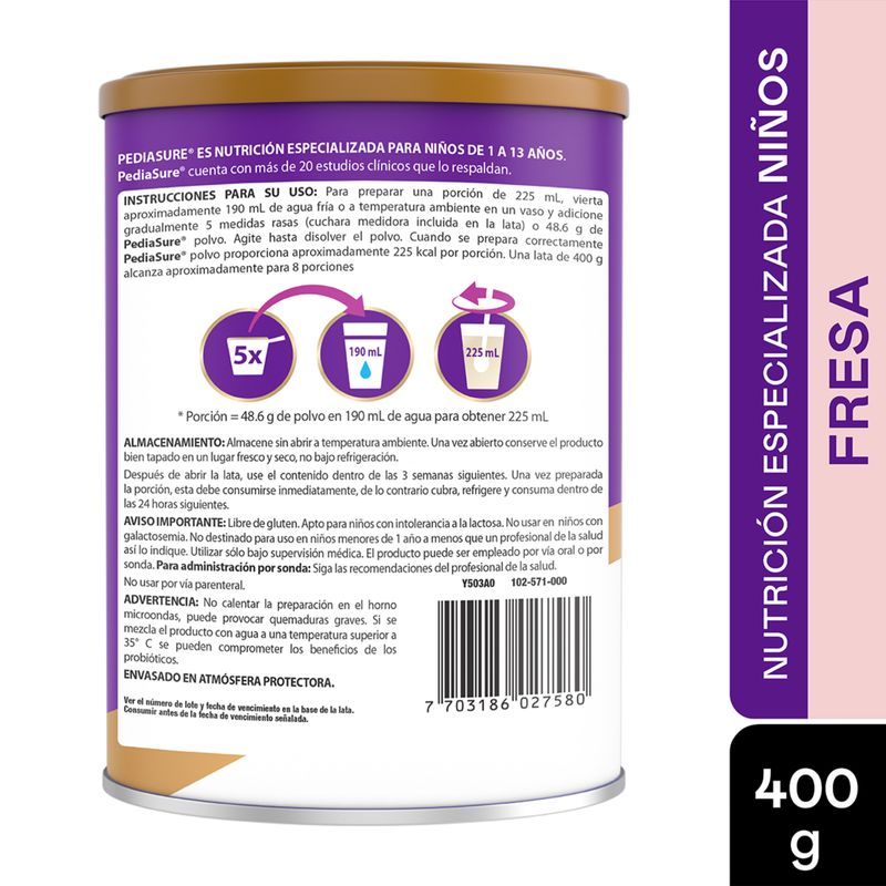 Pediasure Fresa Lata X 400 Gr Polvo Abbott