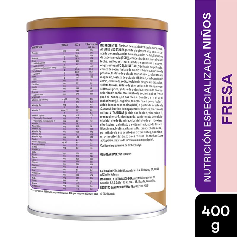 Pediasure Fresa Lata X 400 Gr Polvo Abbott