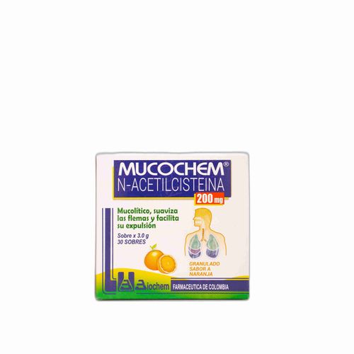 Mucochem Adulto N-Acetil Cisteina 3 Gr/200 Mg Caja X 30 Sobres Polvo Biochem