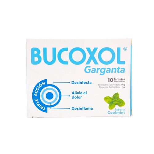 Bucoxol Cool Mint Triple Acción Caja X 10 Tabletas Masticable La Santé