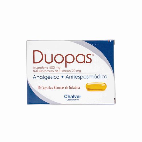 Duopas Hioscina N-Butil Bromuro 20 Mg Ibuprofeno 400 Mg Caja X 10 Cápsulas Blanda Chalver