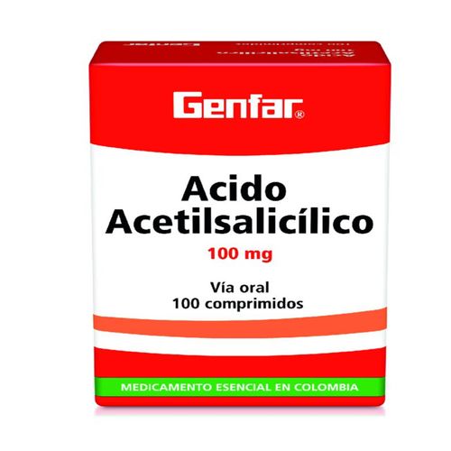 Ácido Acetil salicílico 100 Mg Caja X 100 Tabletas Genfar