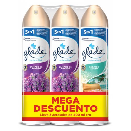 Ambientador Glade Aerosol Surtido Lav Manz Can Hawaiil 3 Frasco X 400Ml Johnson