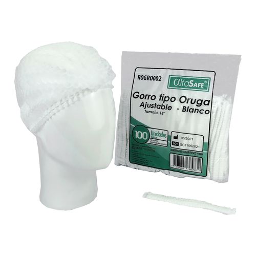 Gorro Desechable Tipo Oruga Blanco Bolsa X 100 Unidades Alfa