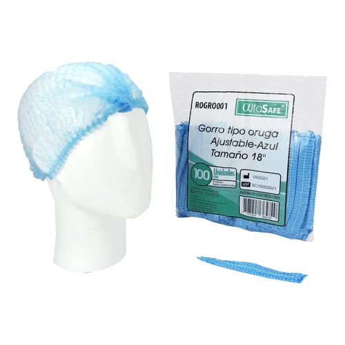 Gorro Desechable Tipo Oruga Azul Bolsa X 100 Unidades Alfa