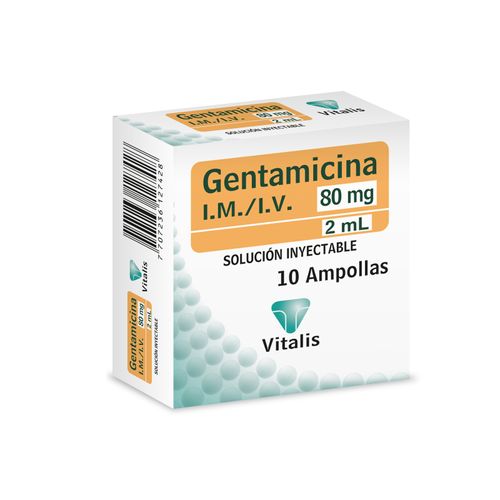 Gentamicina 80 Mg/2 Ml Caja X 10 Ampollas Vitalis