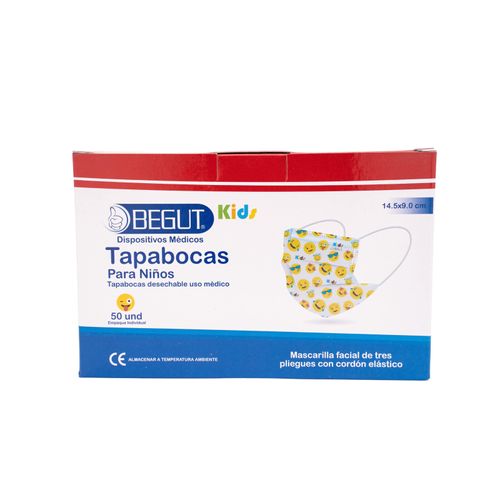 Tapabocas Desechable Empaque Ind Niños Caja X 50 Unidades Begut