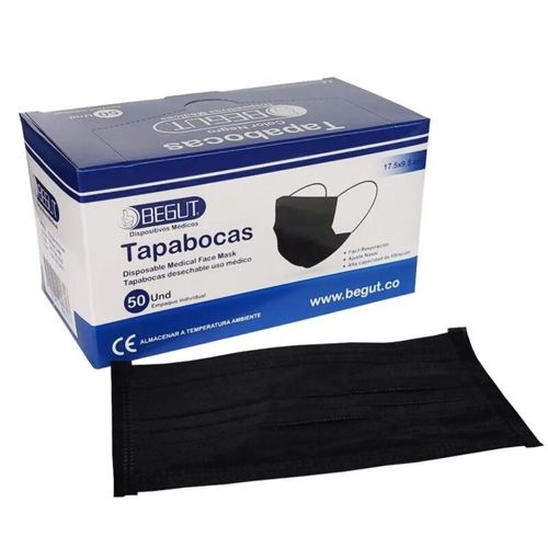 Tapabocas Empaque Individual Negro Caja X 50 Unds Begut