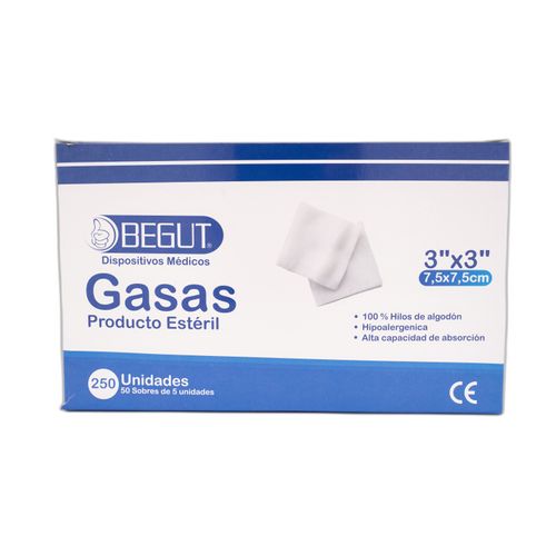 Gasa Estéril 7.5X7.5Cm Displey 50 Sobre 5 Unidades Begut