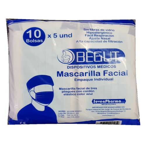 Tapabocas Desechable Azul 10 Paquetes Begut