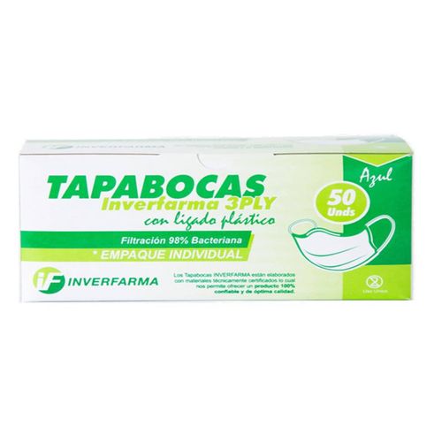Tapabocas Desechable Elast Empaque Ind Ad Azul 50 Und Inverfarma