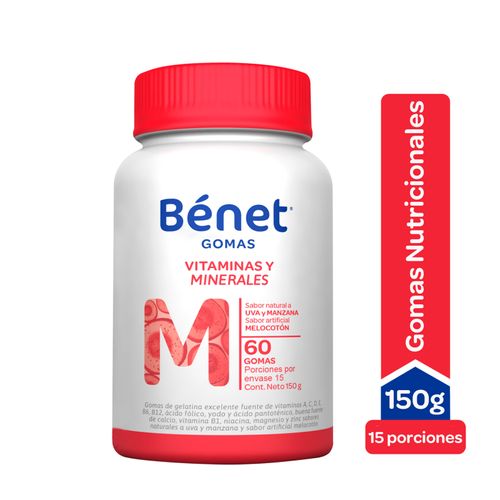 Gomas Benet Multivitaminas Minerales Sin Azúcar 60 Unidades Nutresa