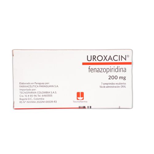 Uroxacin Clorhidrato De Fenilazopiridina 200 Mg Caja X 7 Comprimidos Tecnofarma