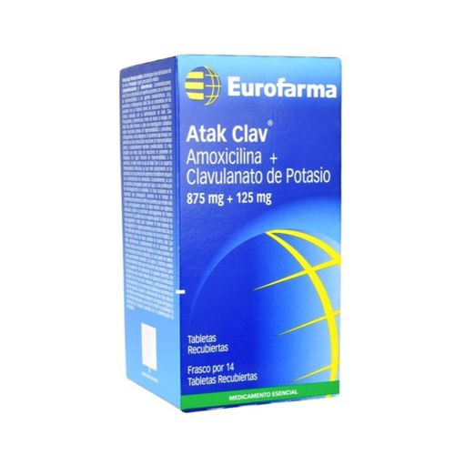 Atak Amoxicilina 875 Mg Ácido Clavulánico 125 Mg Frasco X 14 Tabletas Recubiertas Eurofarma