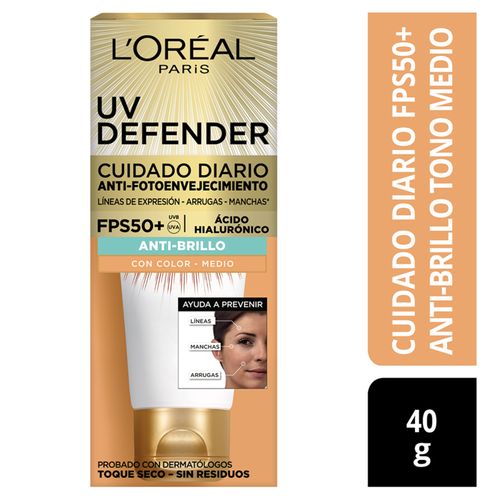 Crema Facial Uv Defender Anti Oleosidad Fps50+ Con Color Frasco X 40 Ml Loreal