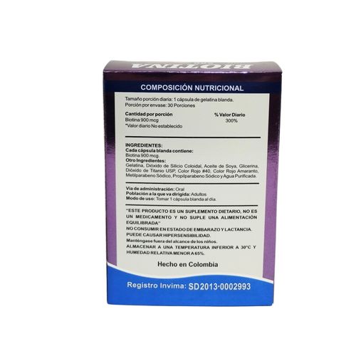 Biotina 900 Mcg Caja X 30 Cápsulas Naturalmente
