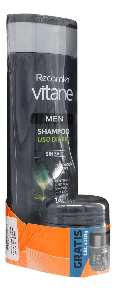 Champú Vitane Anticaspa Men Frasco X 400 Ml + Gratis Gel X 110 Ml