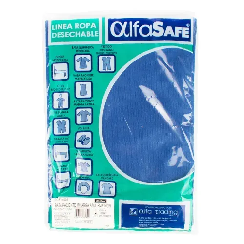 Bata Paciente Alfasafe Manga Larga Azul