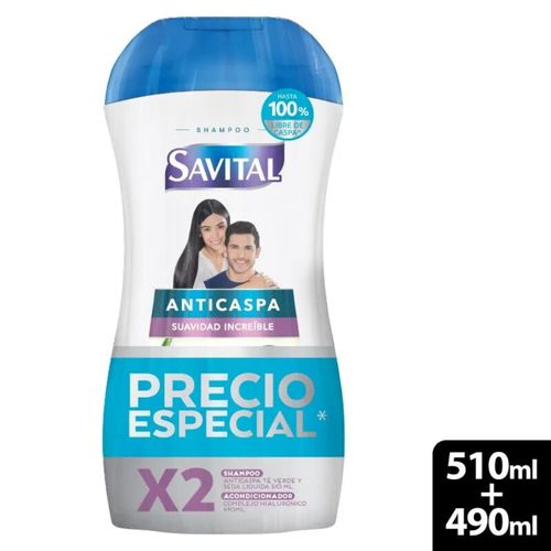 Shampoo Savital Anticaspa Té Y Seda 510 Ml + Acondicionador