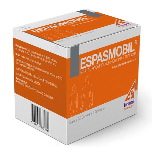Espasmobil Dipirona N-Butil Bromuro De Hioscina 10Mg + 300Mg Caja X 100 Grageas Farmacol
