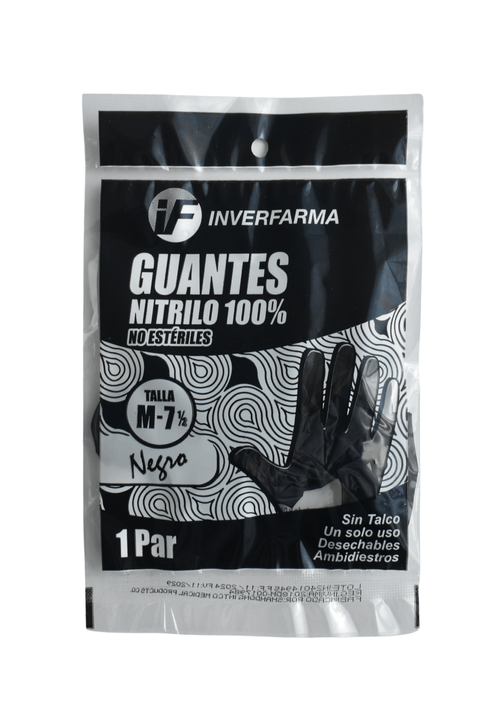 Guante Nitrilo Negro M Bolsa X 2 Unidades Inverfarma