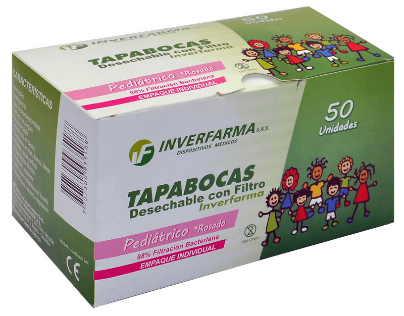 Tapabocas Pediátrico Rosado x 50 Unidades