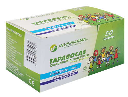 Tapabocas Pediátrico Empaque Ind Azul 50 Unidad Inverfarma
