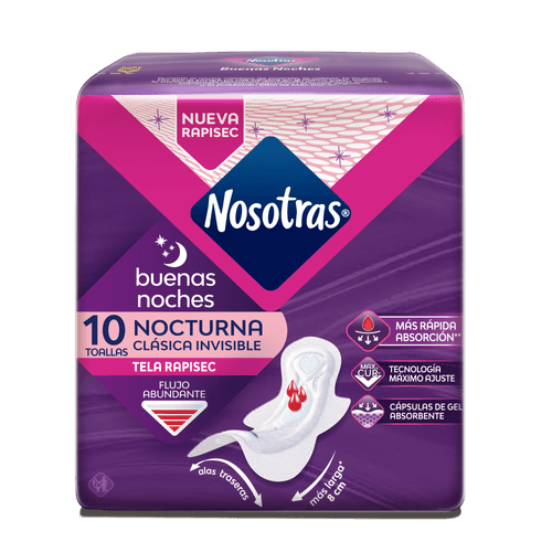 Toallas Nosotras Buenas Noches Invisibles Rápisec Paquete 10 unidades