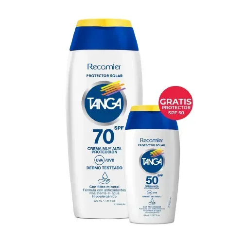 Bloqueador Tanga SPF70 220 ml + Bloqueador SPF50 85 ml Gratis