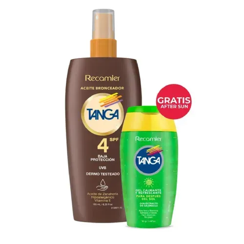 Bronceador Tanga SPF4 Aceite 185 ml + Gel AFS 85 ml Gratis